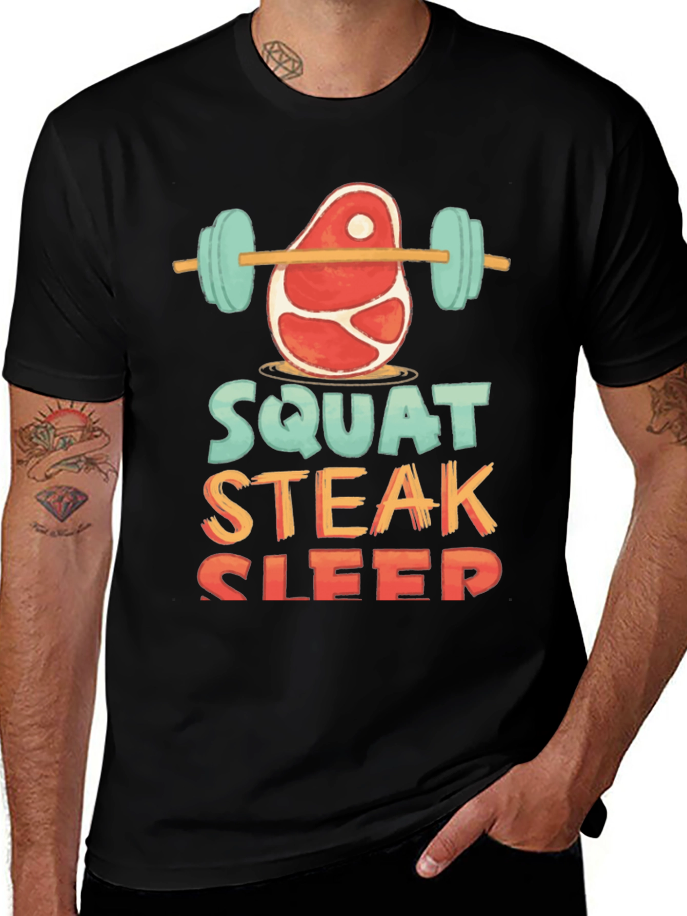 Squat Steak Sleep Graphic T-Shirt Workout Tee