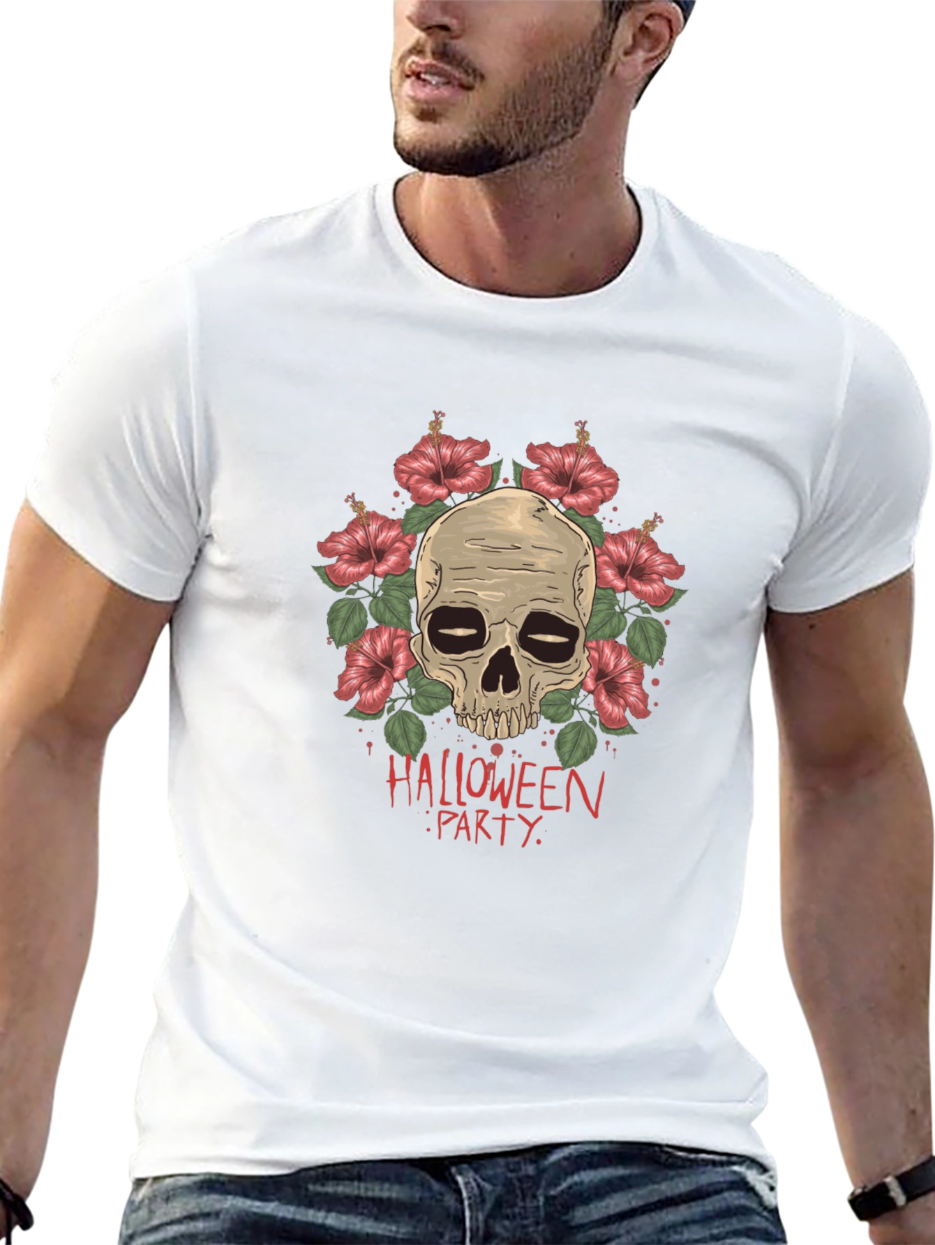 Halloween Party Skull & Flower Graphic Tee