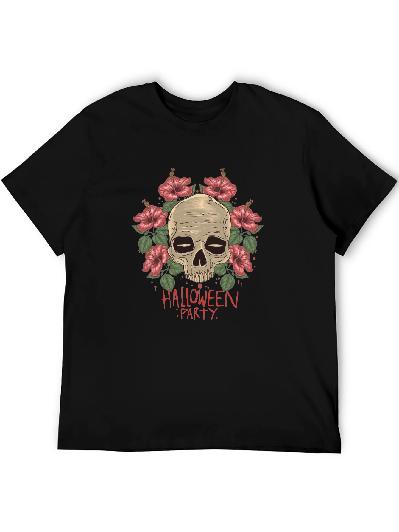 Halloween Party Skull & Flower Graphic Tee