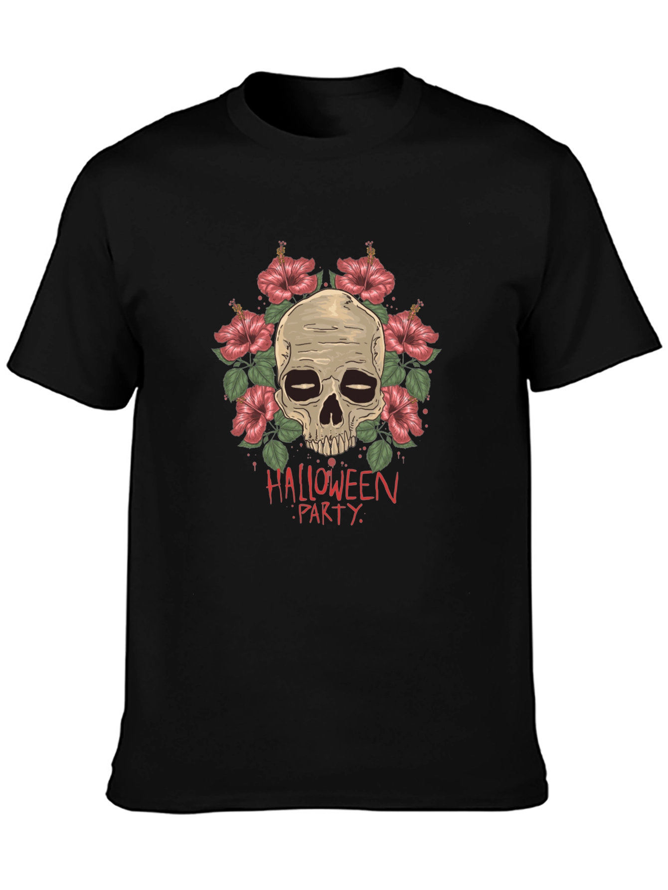 Halloween Party Skull & Flower Graphic Tee