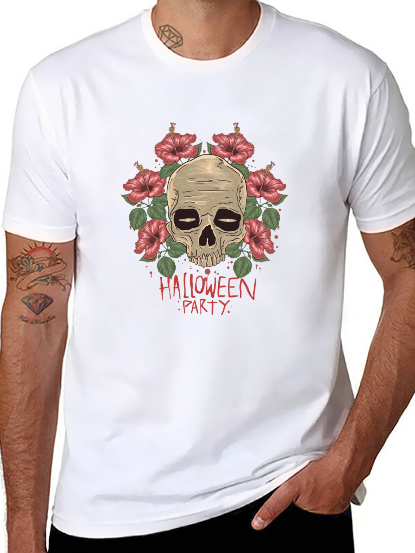 Halloween Party Skull & Flower Graphic Tee