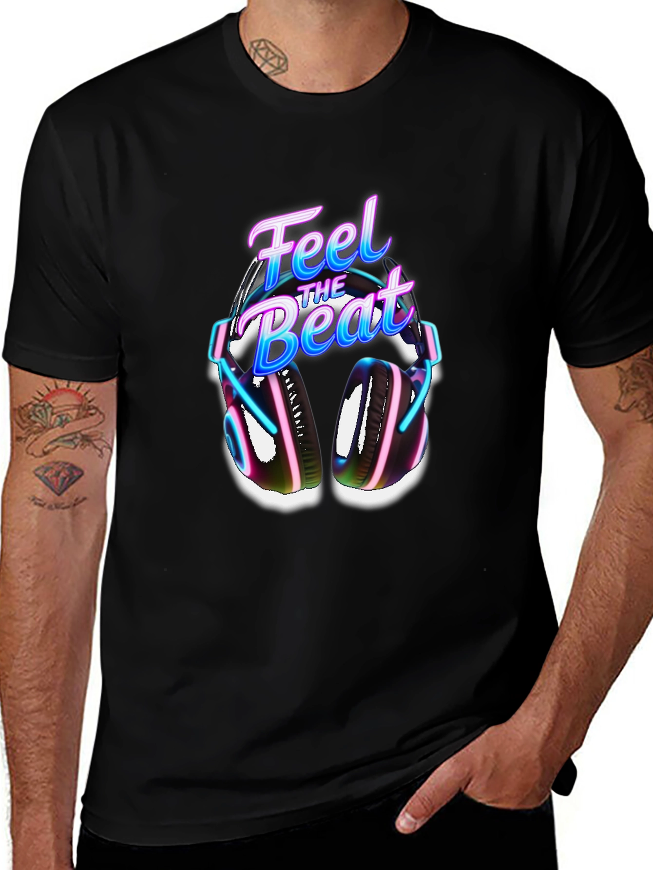Feel The Beat Graphic Tee - Black Cotton Blend