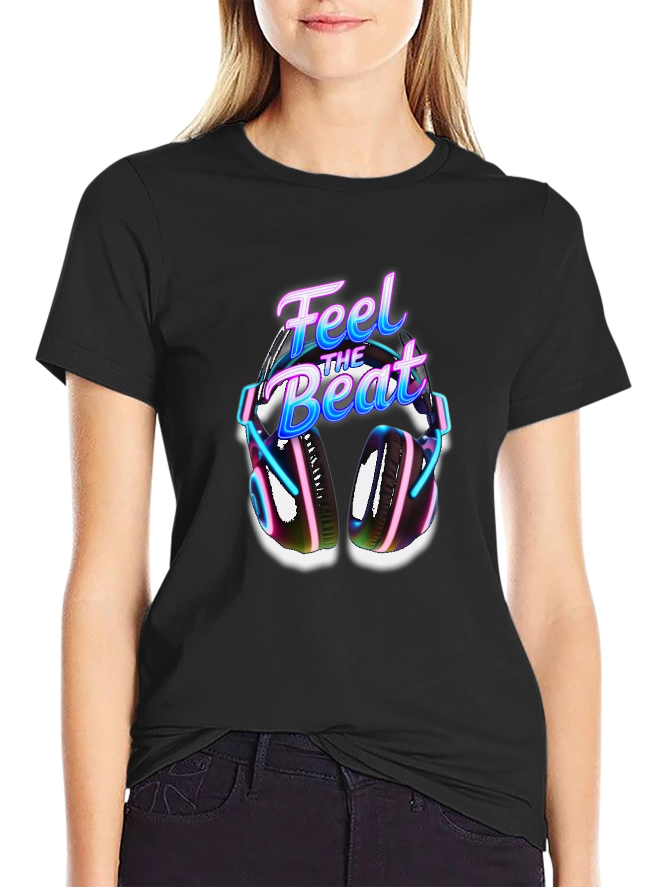 Feel The Beat Graphic Tee - Black Cotton Blend