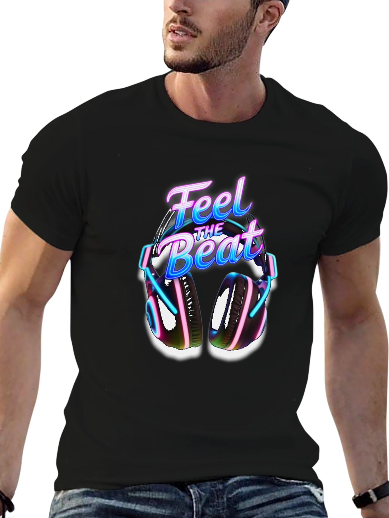 Feel The Beat Graphic Tee - Black Cotton Blend