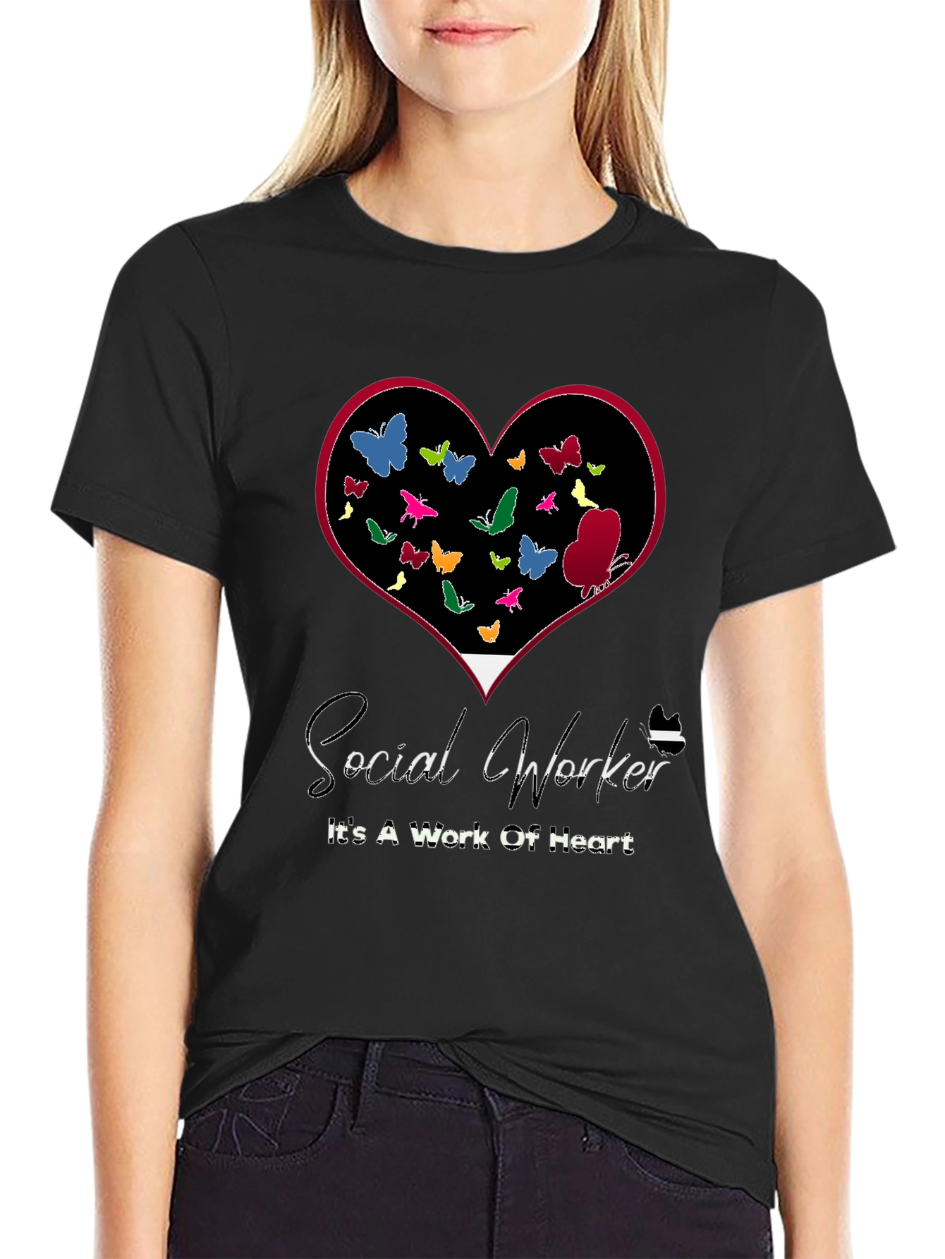 Social Worker Heart Butterflies T-Shirt