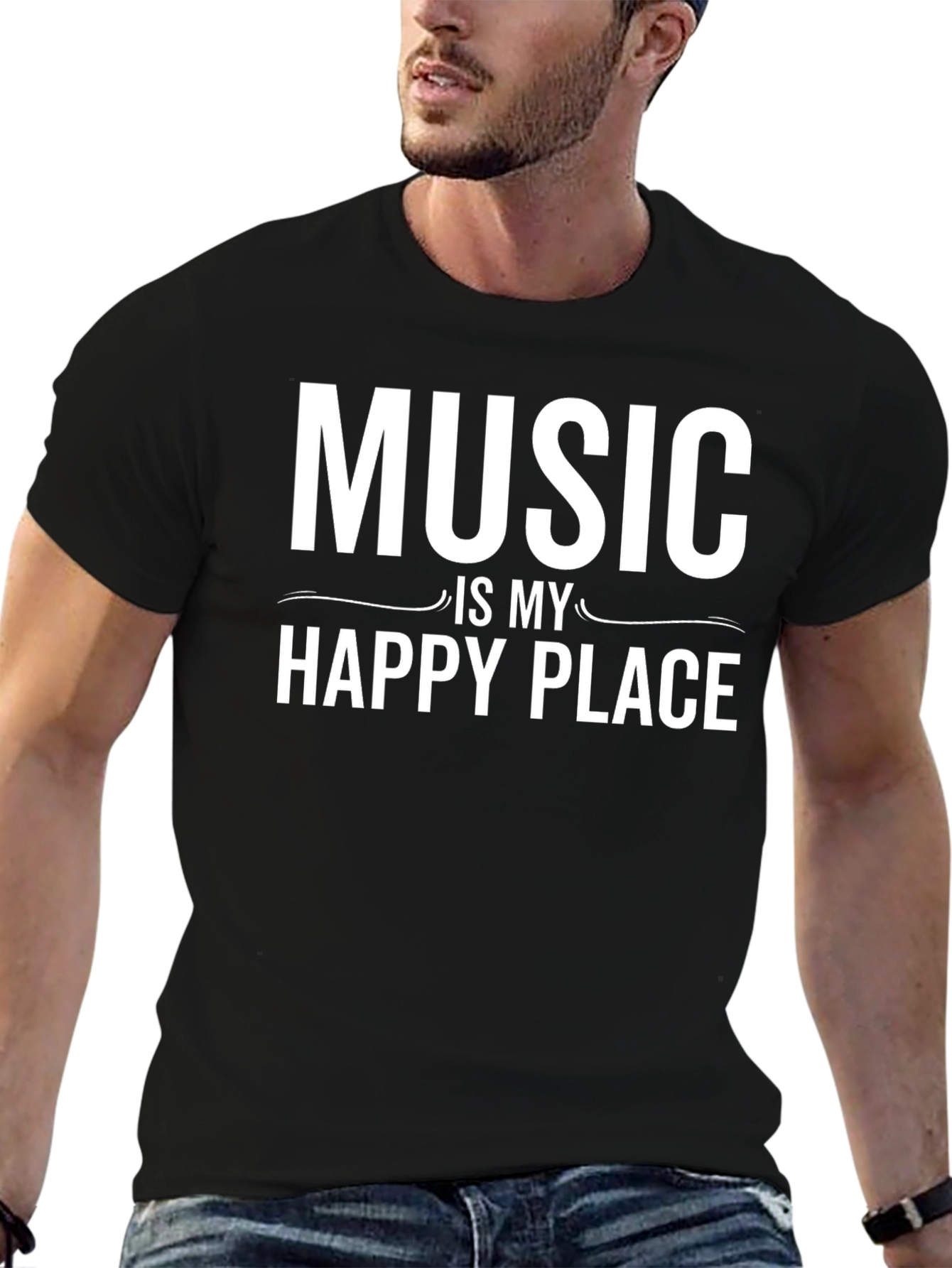 Music Is My Happy Place Black T-Shirt