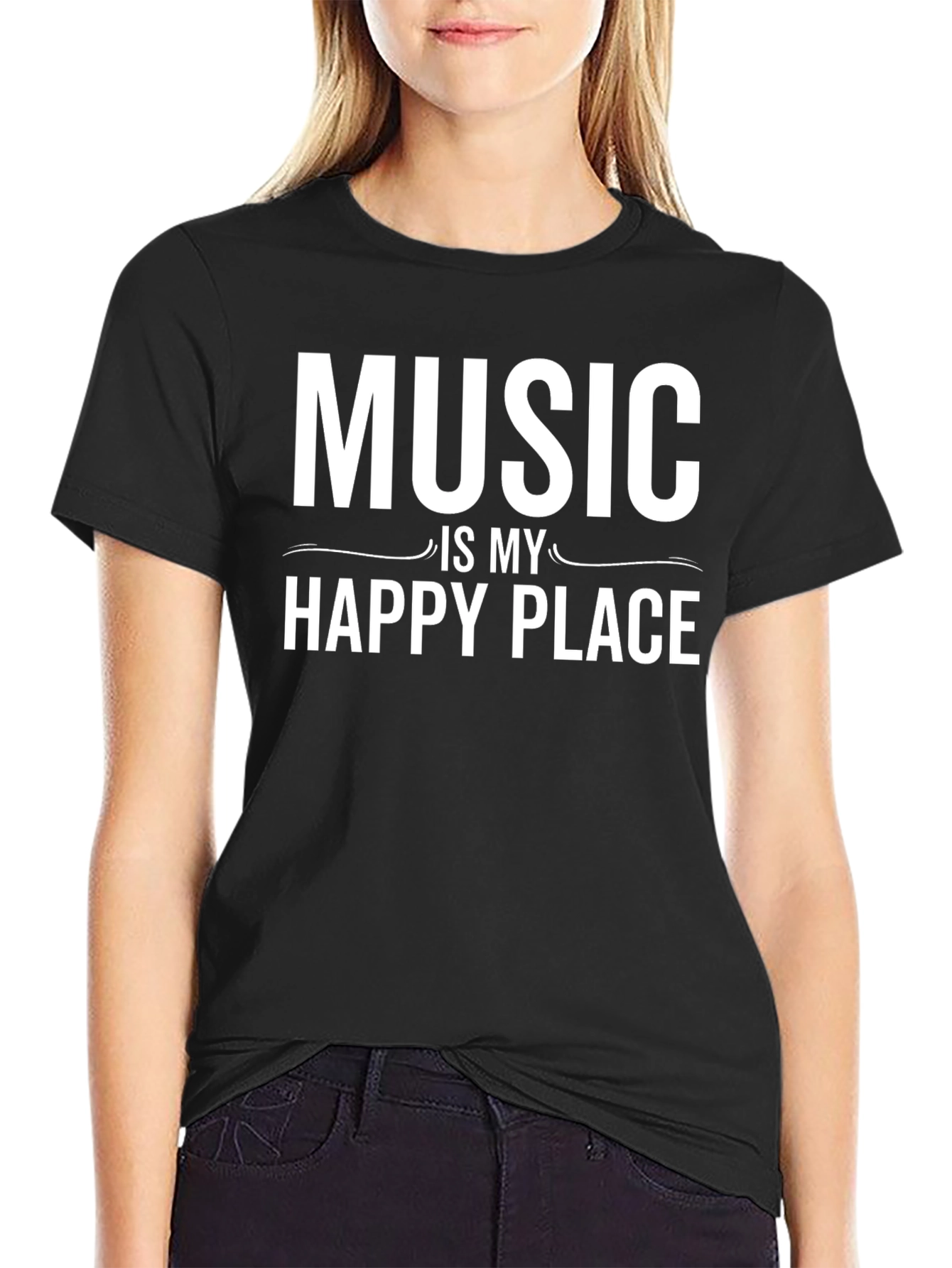 Music Is My Happy Place Black T-Shirt