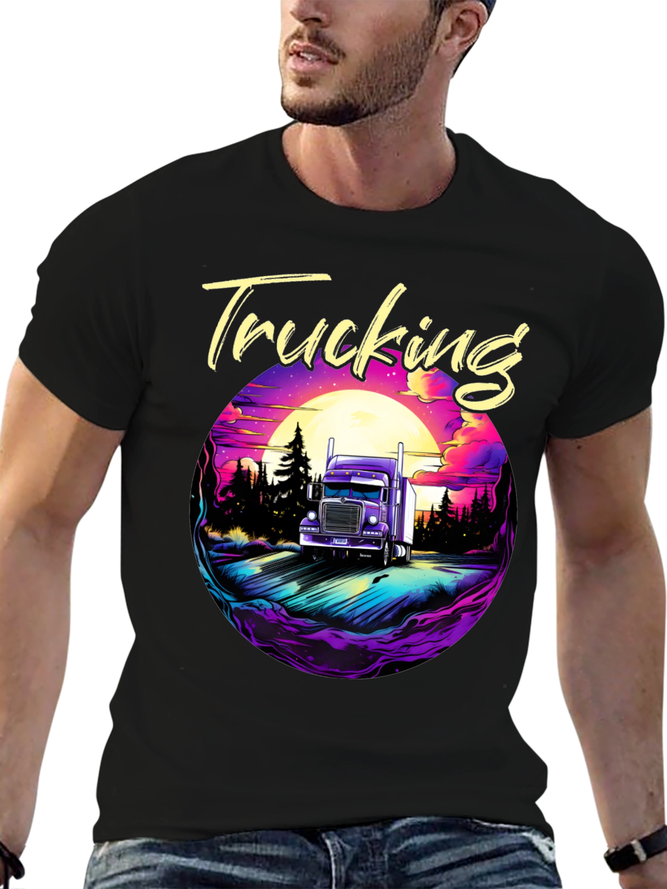 Trucking T-Shirt Black Cotton Graphic Tee