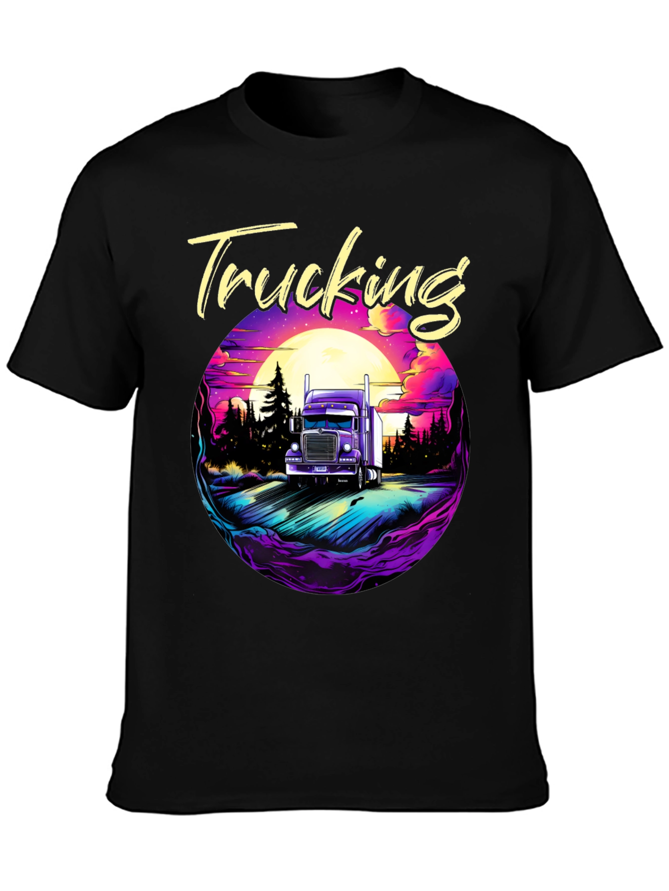 Trucking T-Shirt Black Cotton Graphic Tee
