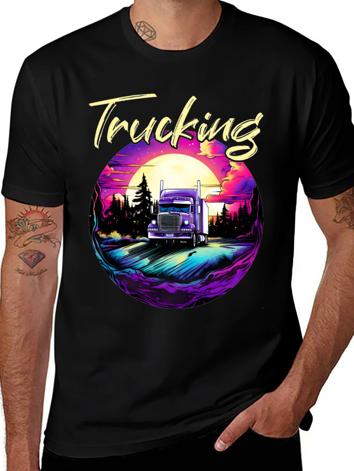 Trucking T-Shirt Black Cotton Graphic Tee