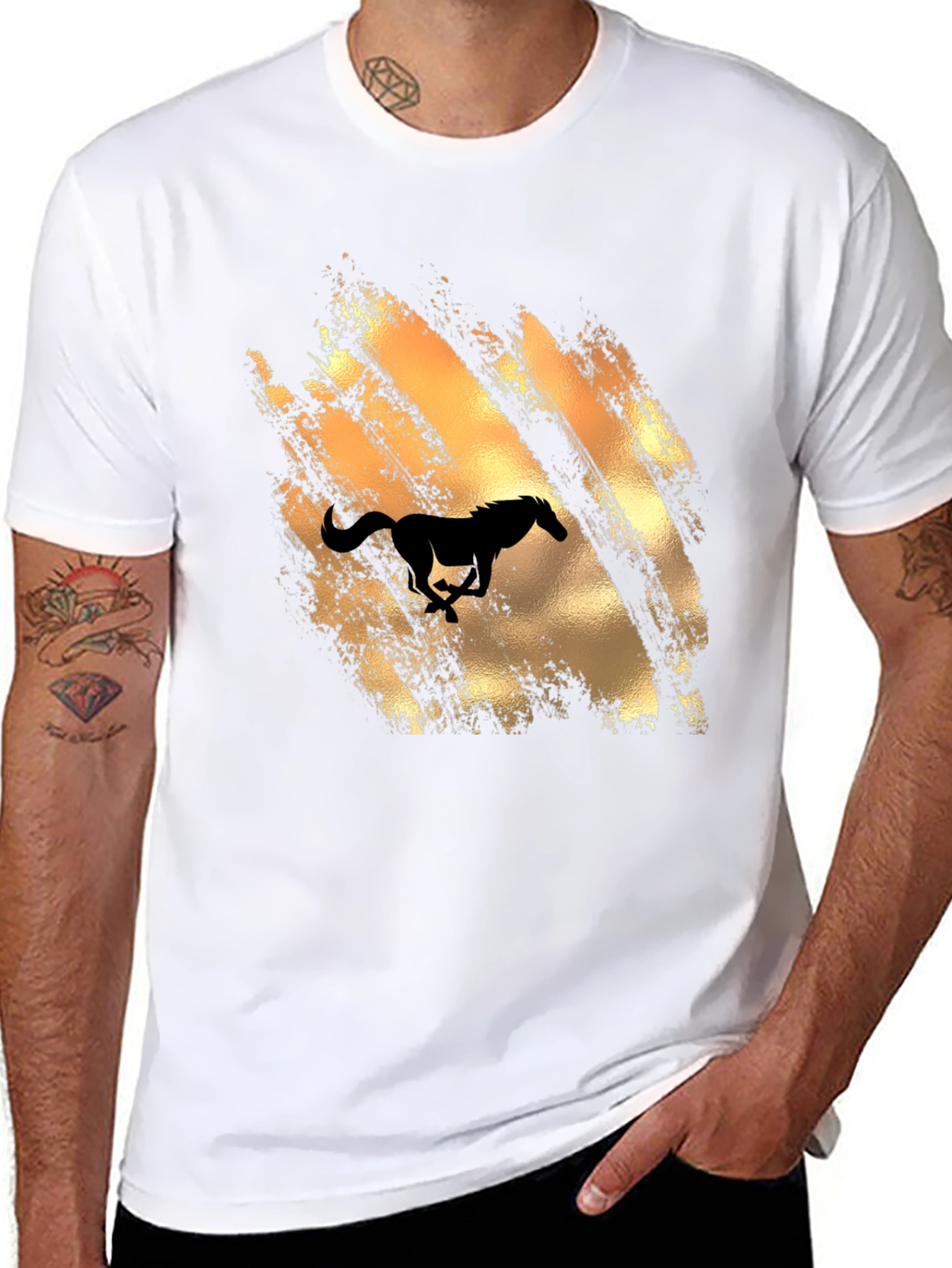 Mens Black T-Shirt with Horse Graphic