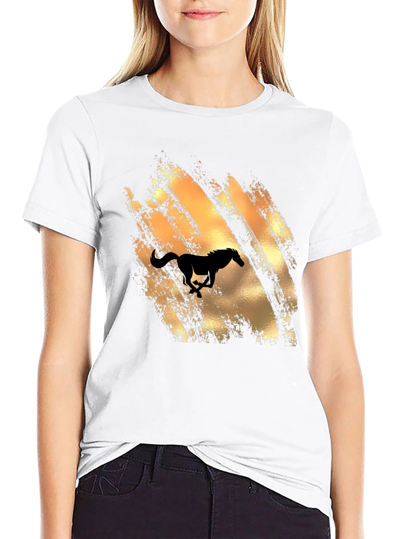 Mens Black T-Shirt with Horse Graphic