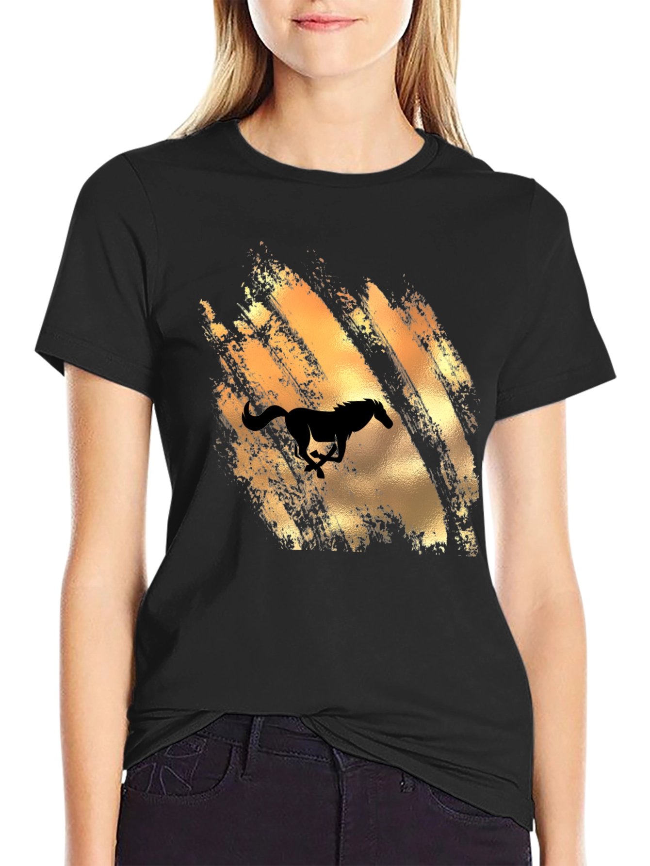 Mens Black T-Shirt with Horse Graphic
