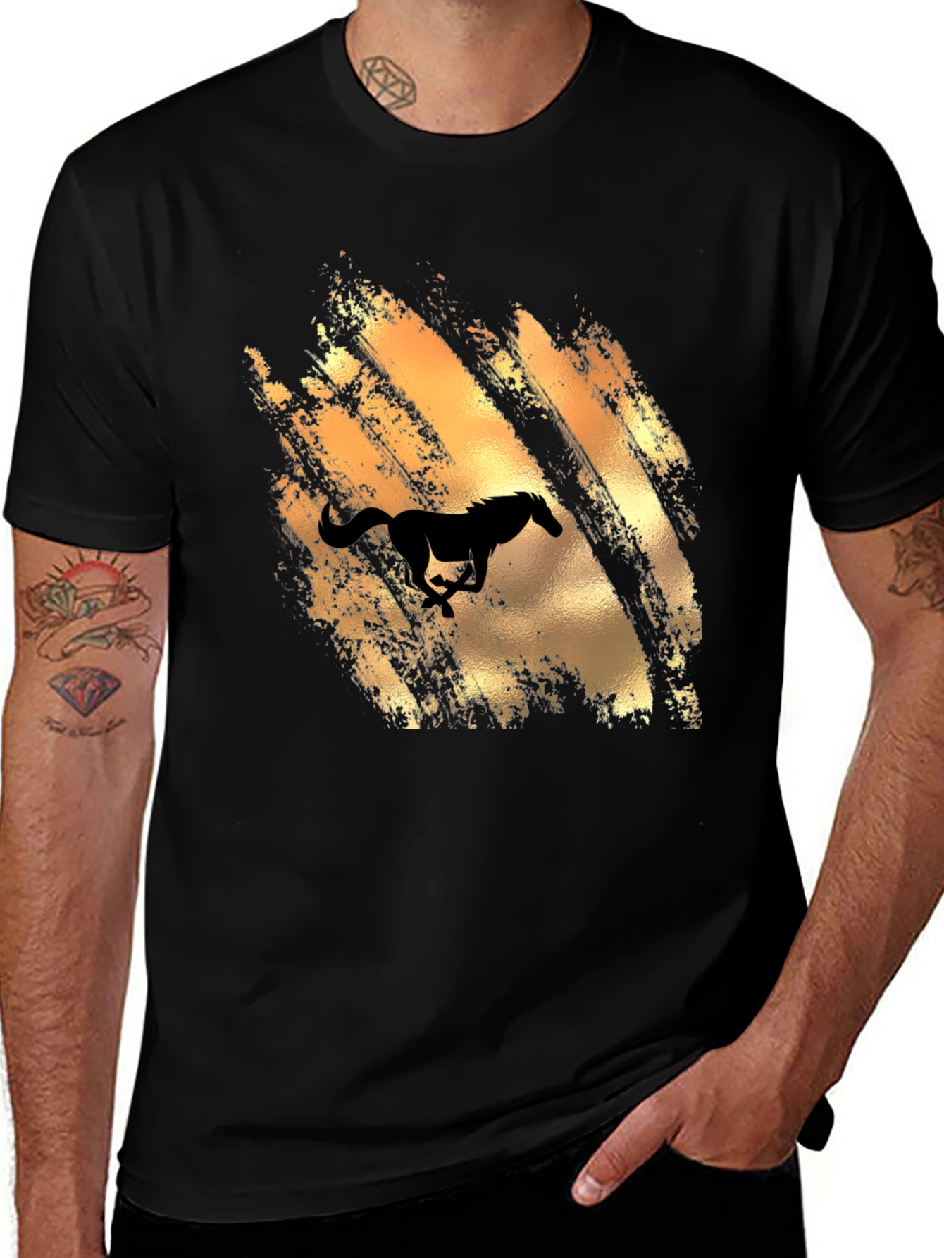 Mens Black T-Shirt with Horse Graphic