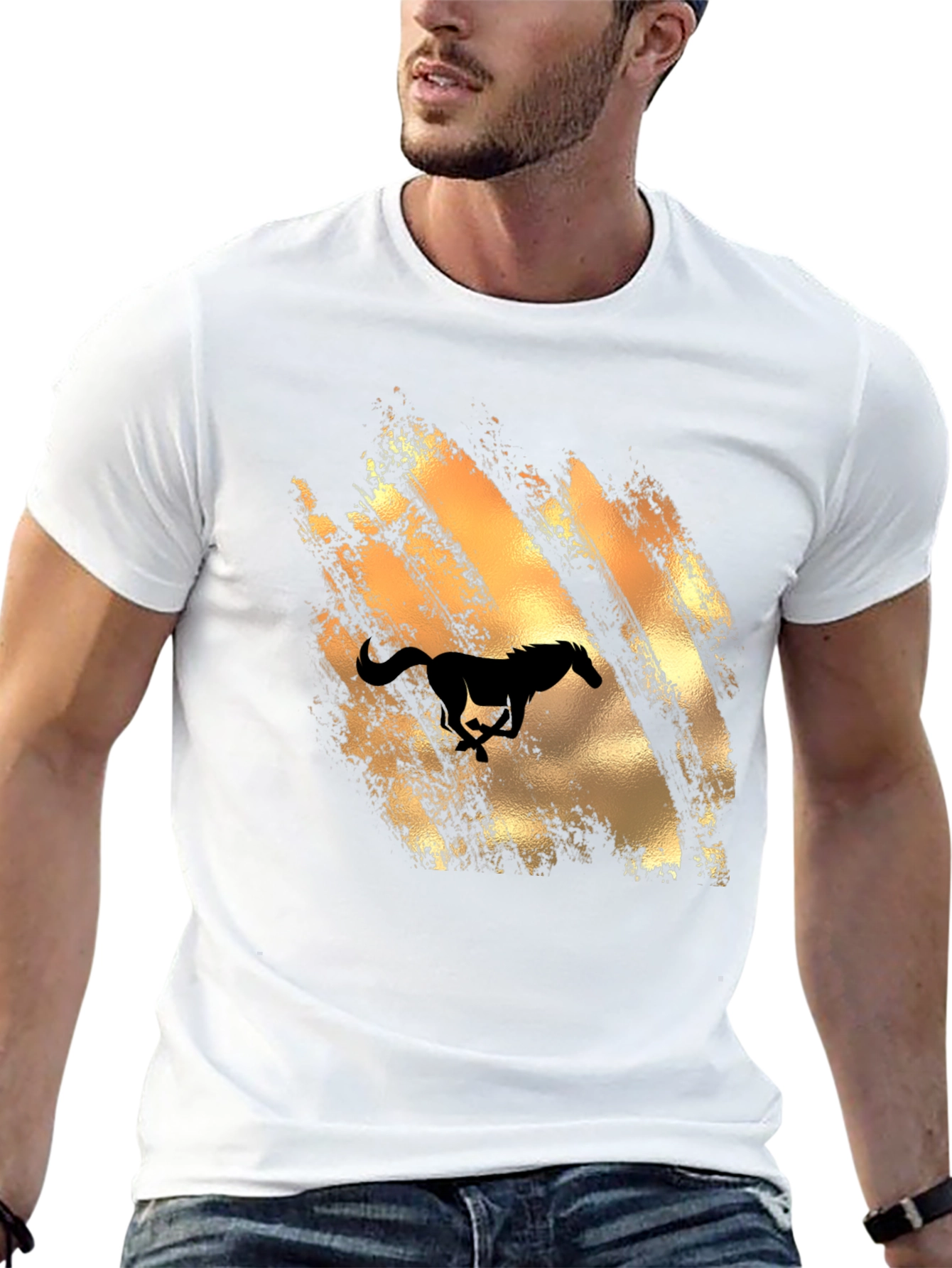 Mens Black T-Shirt with Horse Graphic