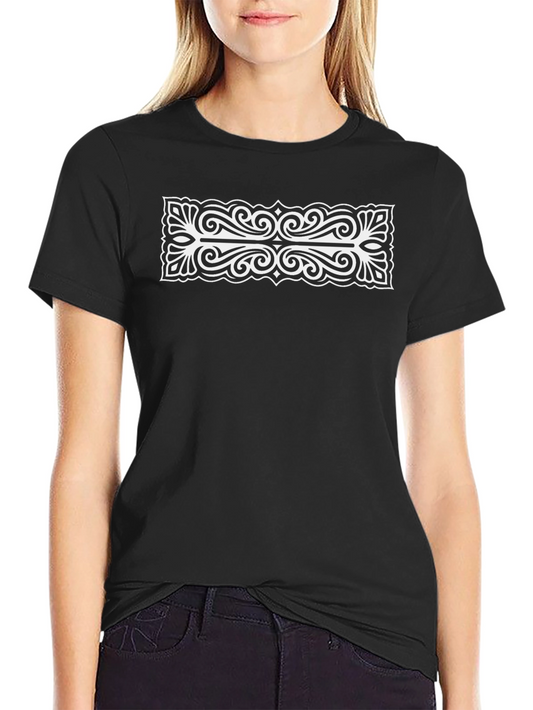 Black Tee with Ornate White Pattern Graphic