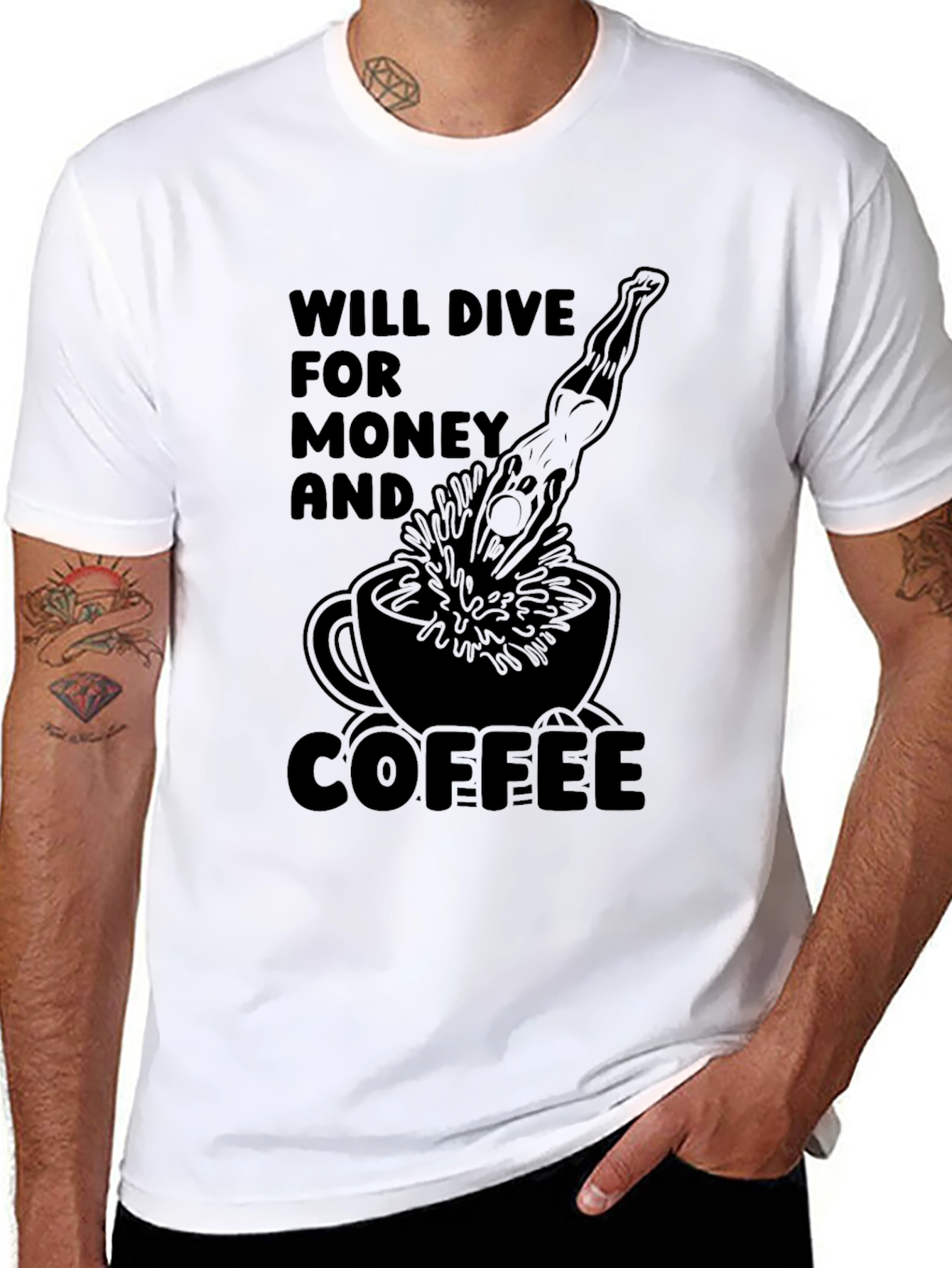 Diver for Money & Coffee Black T-Shirt