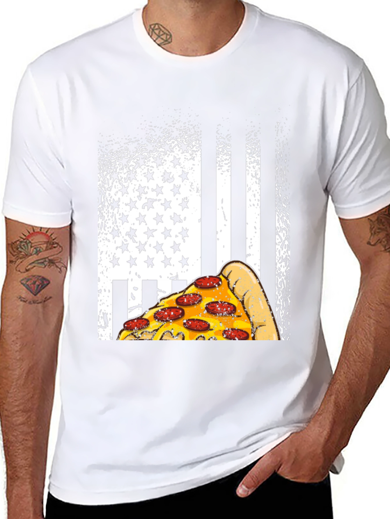 Pizza American Flag Graphic T-Shirt