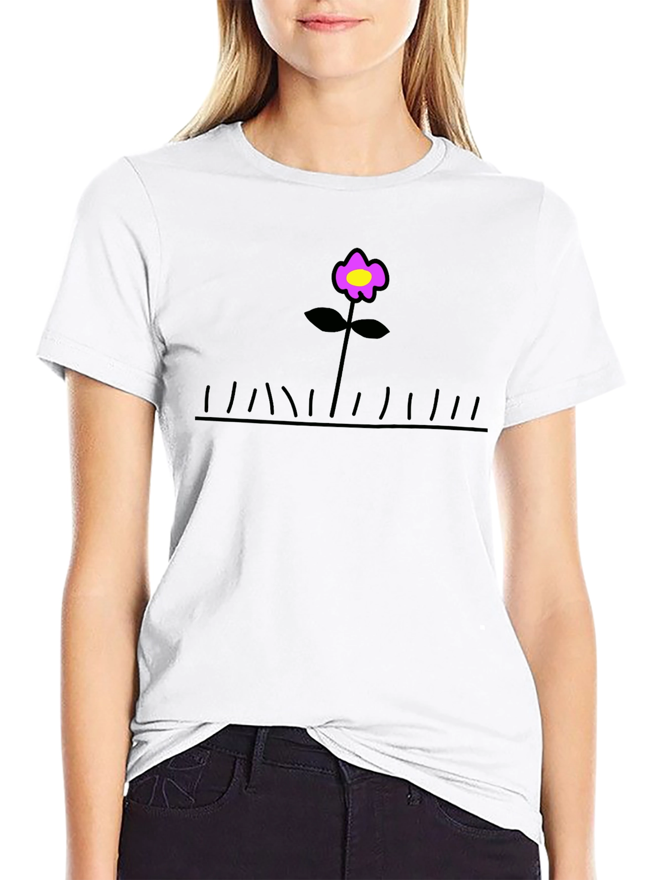 Black T-Shirt with Flower Graphic