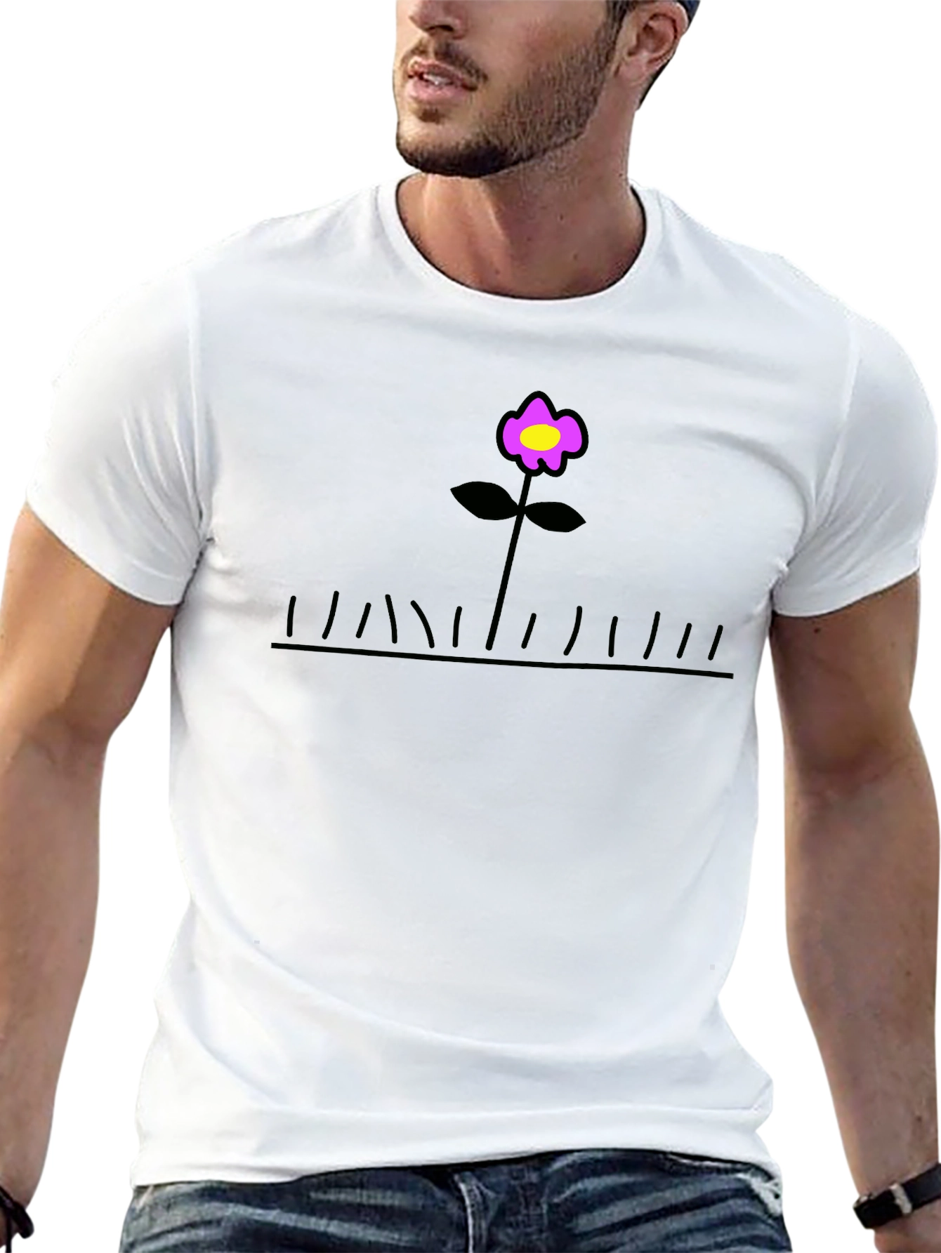 Black T-Shirt with Flower Graphic