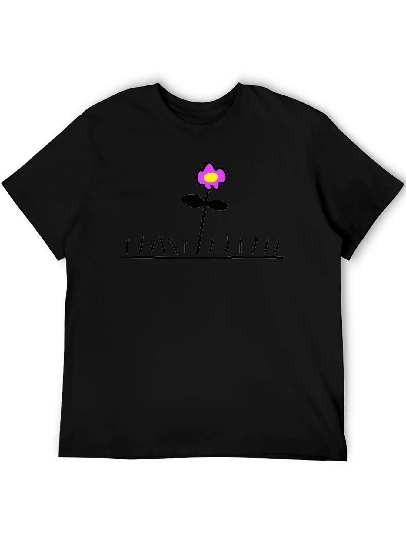 Black T-Shirt with Flower Graphic