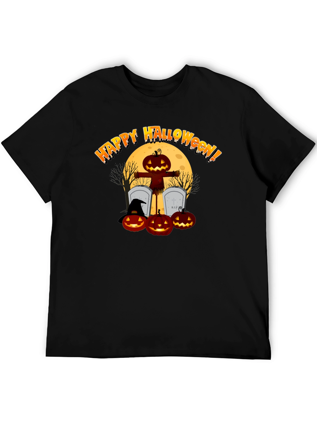 Happy Halloween Pumpkin Scarecrow Black T-Shirt