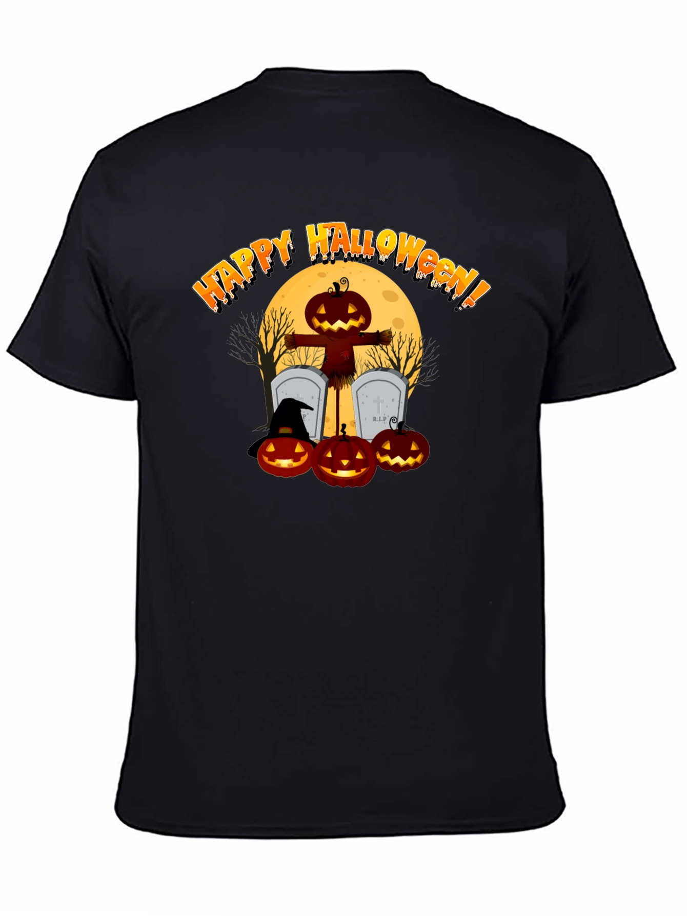 Happy Halloween Pumpkin Scarecrow Black T-Shirt