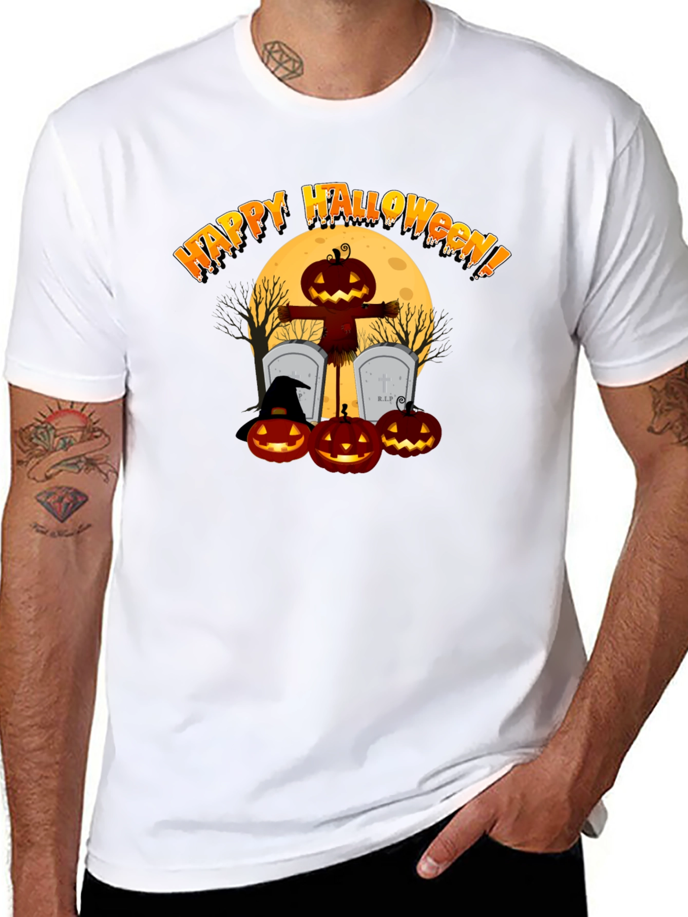 Happy Halloween Pumpkin Scarecrow Black T-Shirt