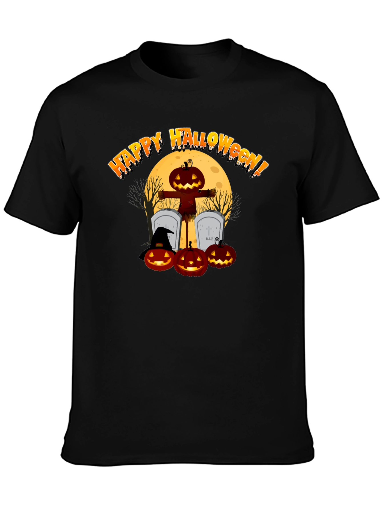 Happy Halloween Pumpkin Scarecrow Black T-Shirt
