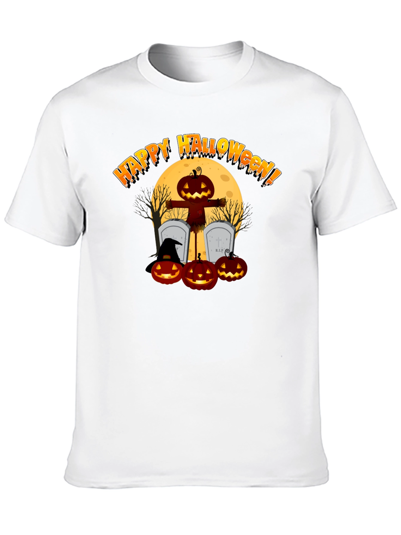 Happy Halloween Pumpkin Scarecrow Black T-Shirt