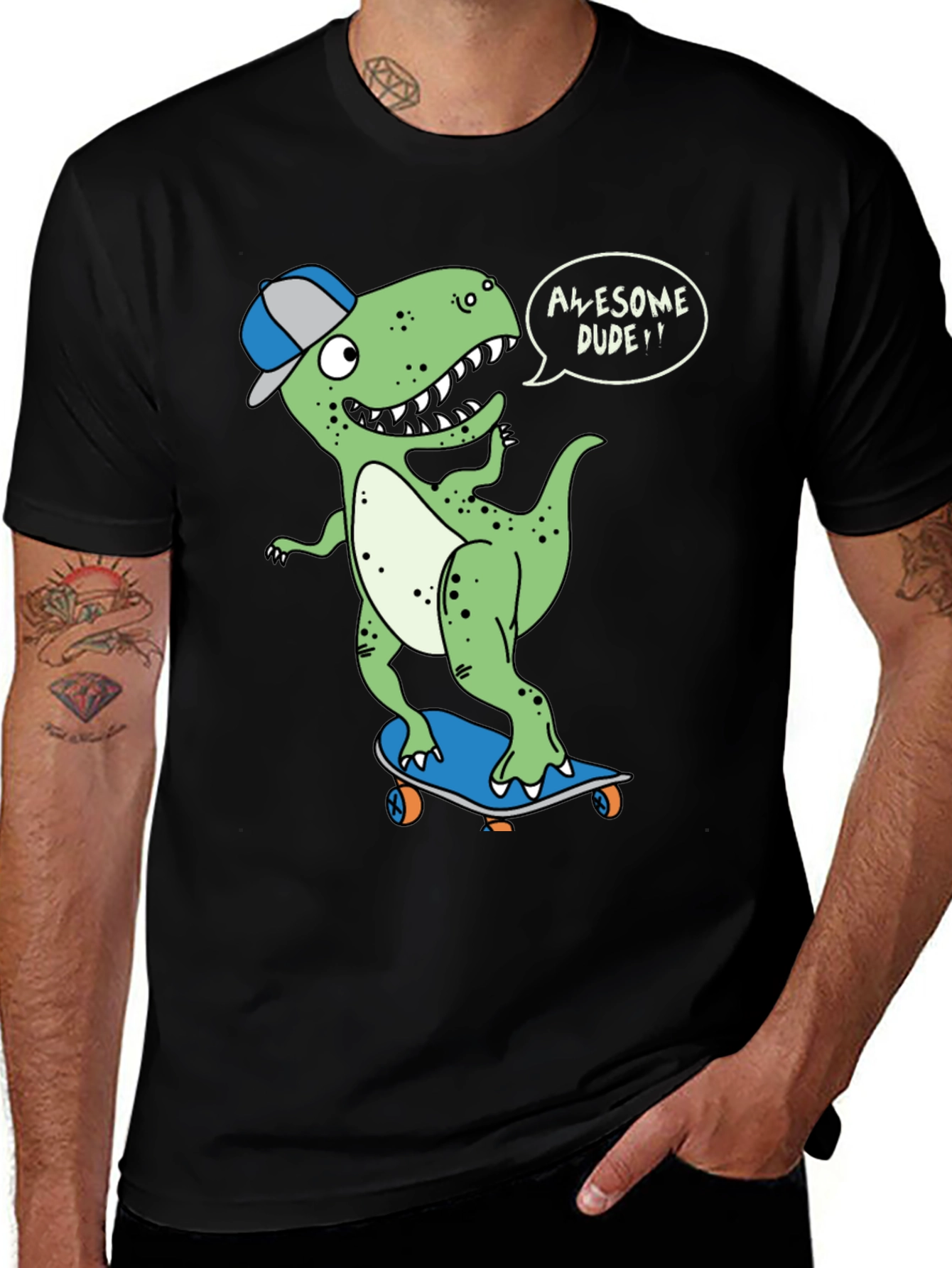 Dino Dude T-Shirt - Awesome Skateboarder Tee