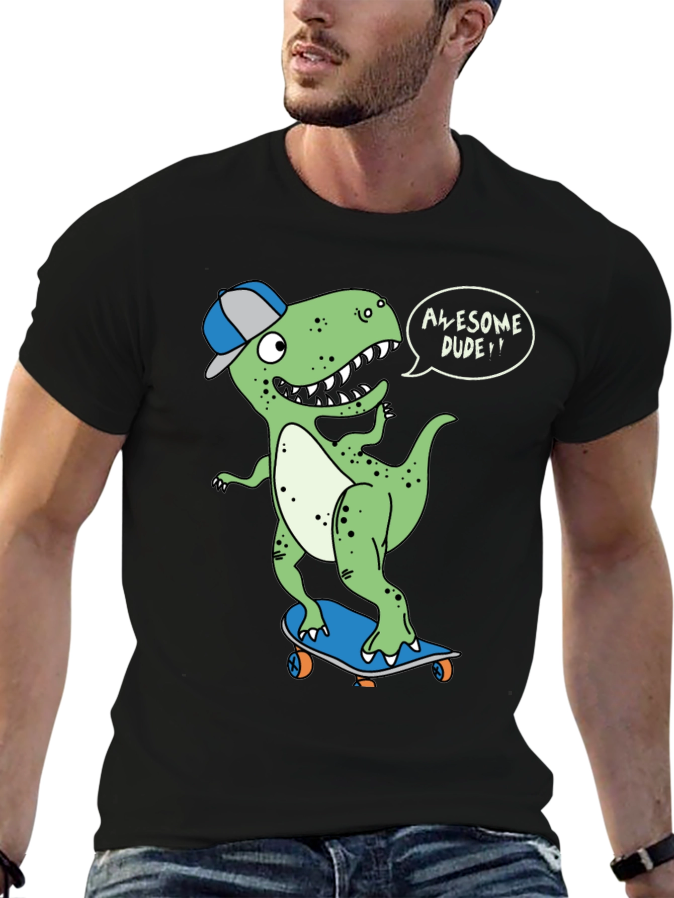Dino Dude T-Shirt - Awesome Skateboarder Tee