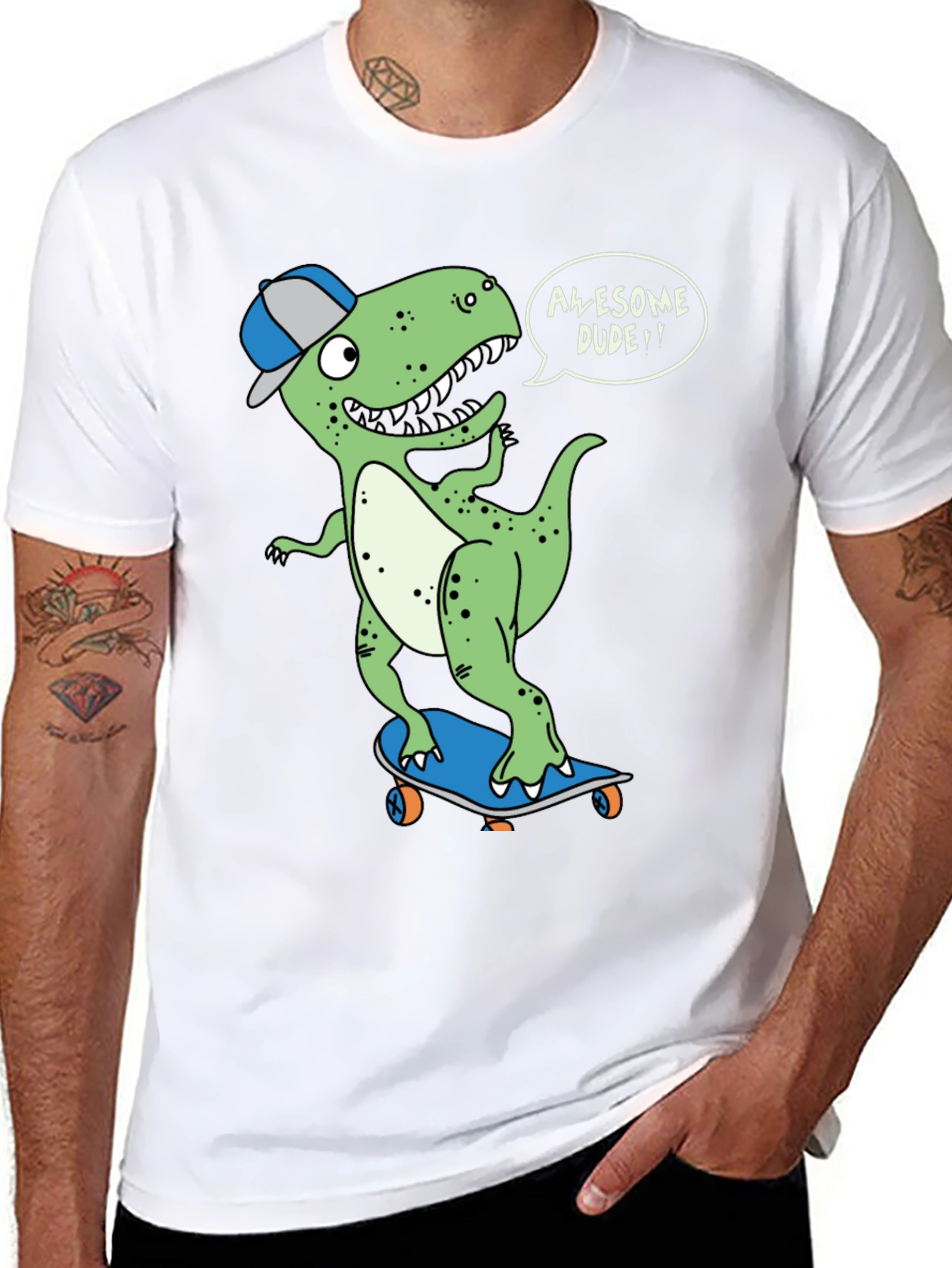 Dino Dude T-Shirt - Awesome Skateboarder Tee