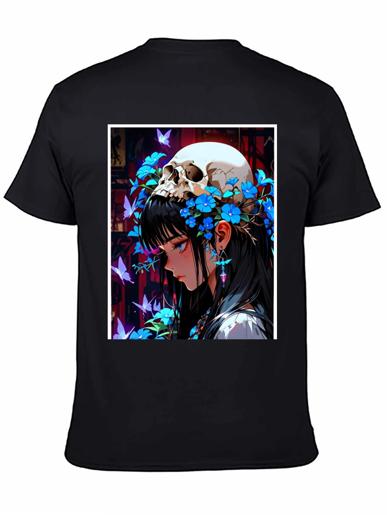 Anime Skull Girl Graphic Tee - Black