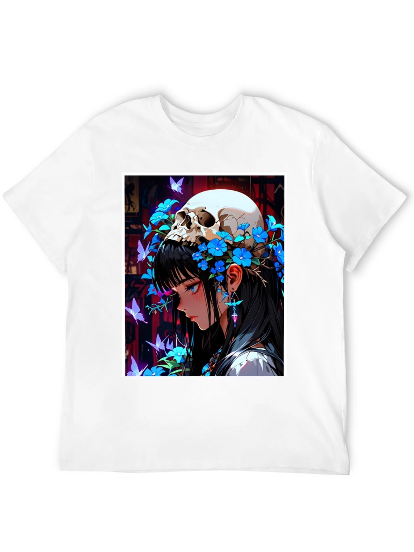 Anime Skull Girl Graphic Tee - Black
