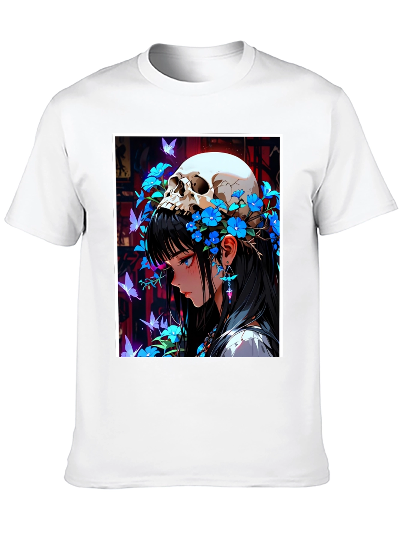 Anime Skull Girl Graphic Tee - Black