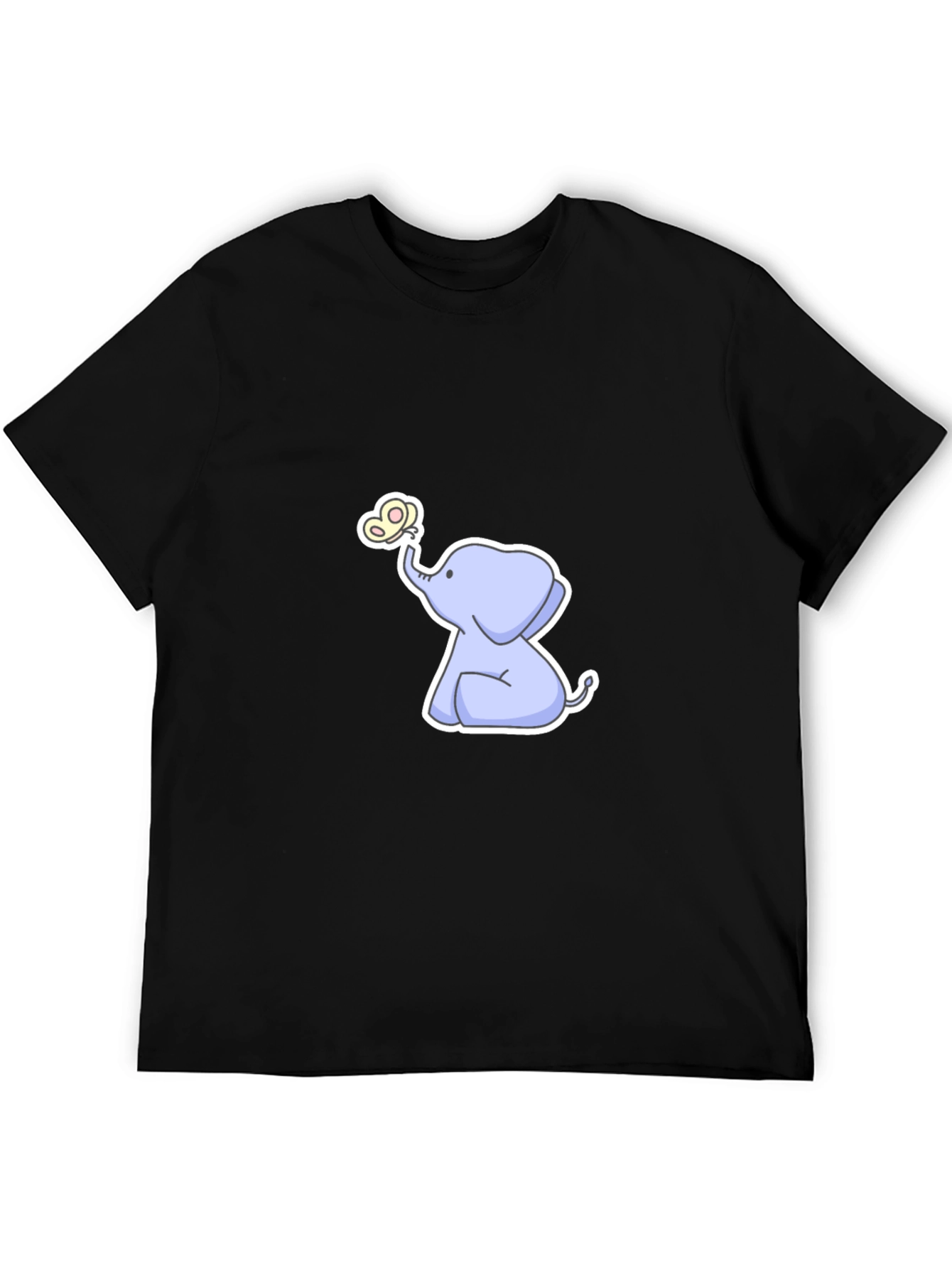 Cute Elephant & Butterfly Graphic Black T-Shirt
