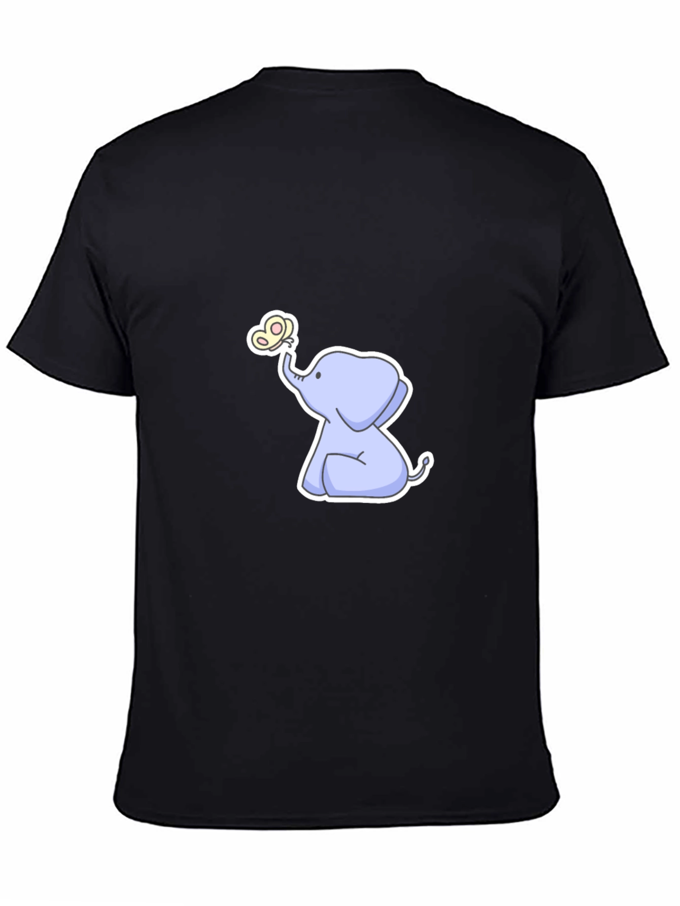 Cute Elephant & Butterfly Graphic Black T-Shirt