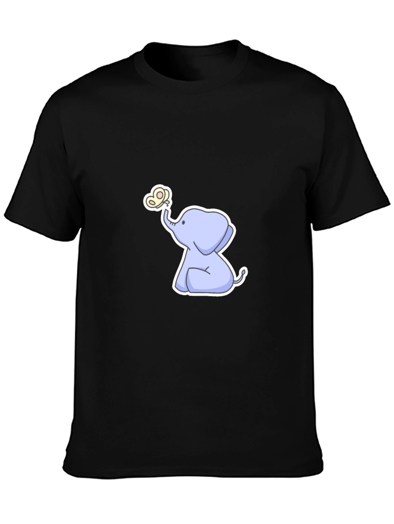 Cute Elephant & Butterfly Graphic Black T-Shirt
