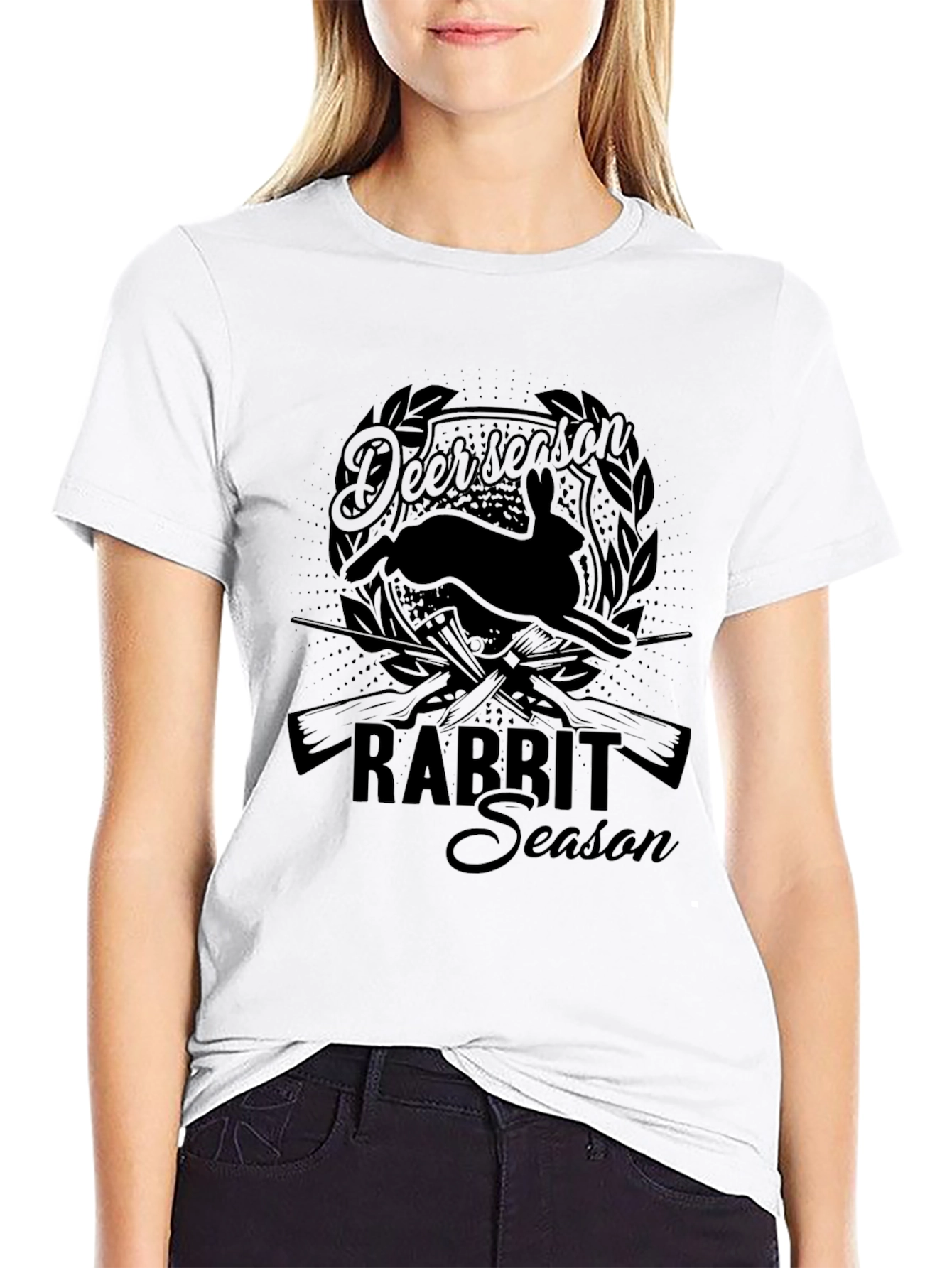 Deer Rabbit Season Black Graphic T-Shirt