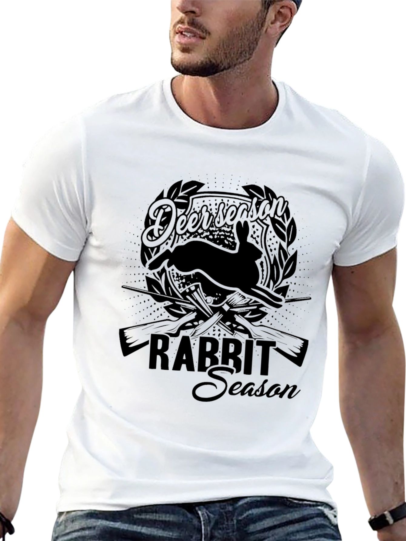 Deer Rabbit Season Black Graphic T-Shirt