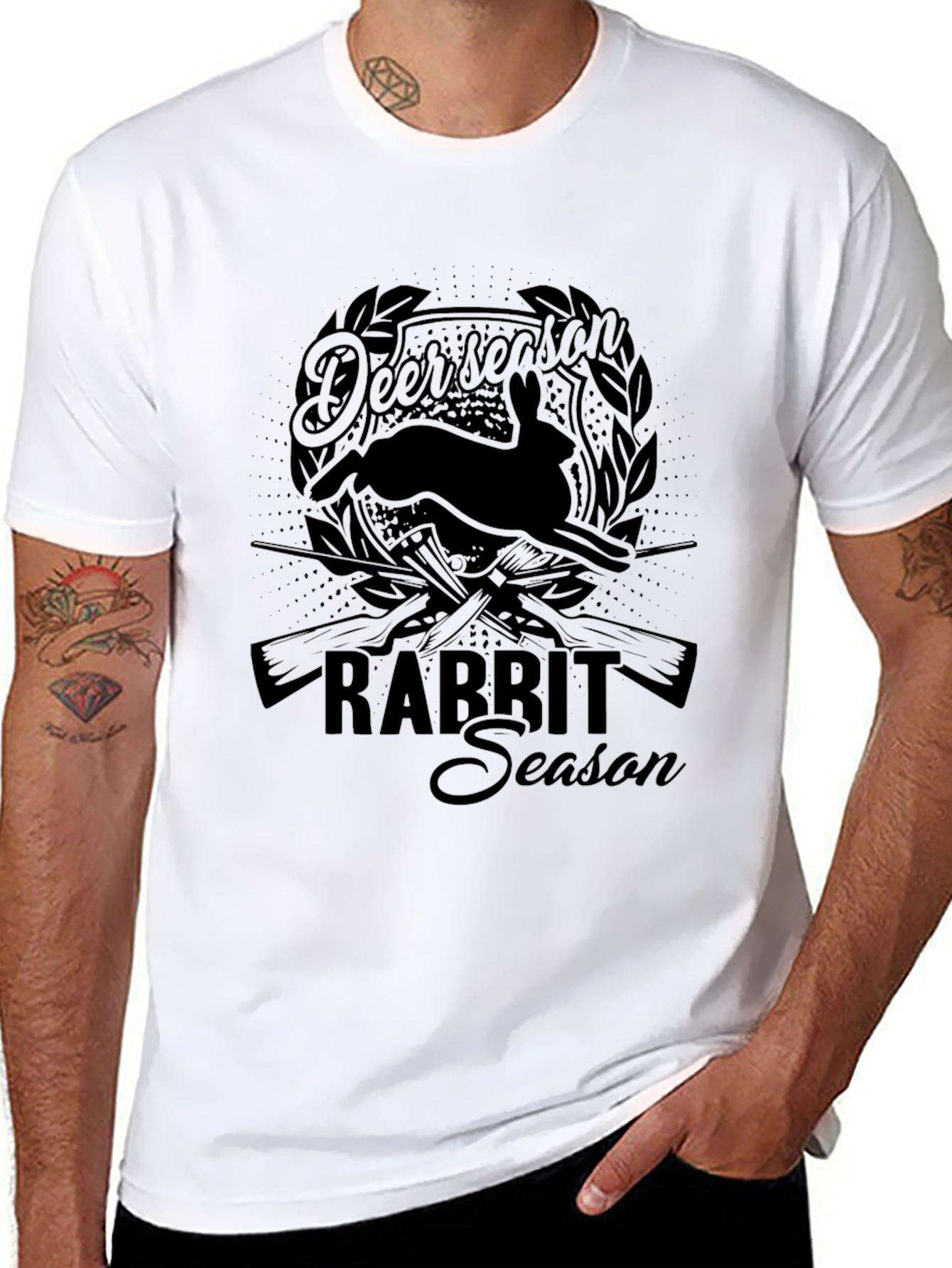 Deer Rabbit Season Black Graphic T-Shirt