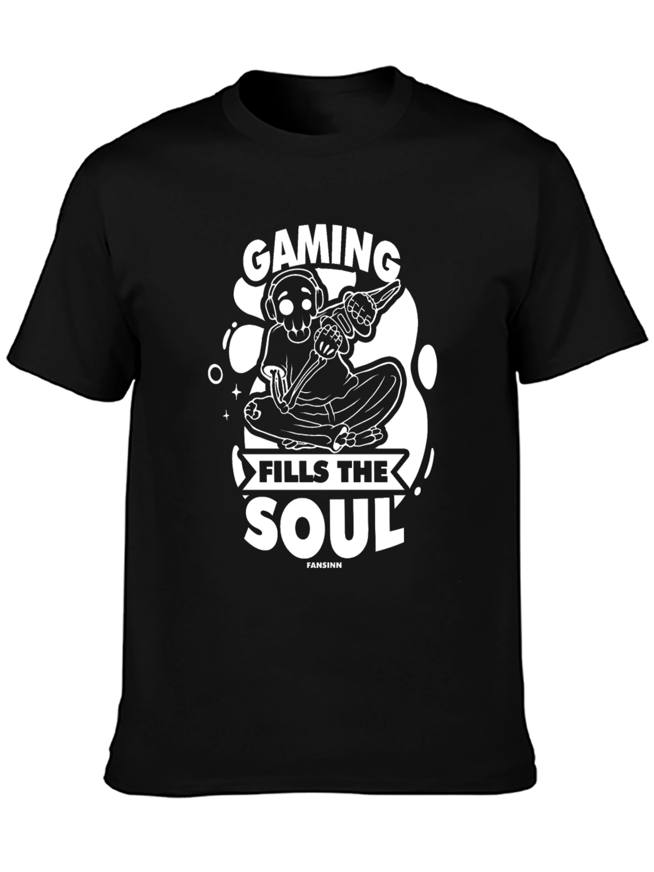 Gaming Fills The Soul Skeleton Black T-Shirt