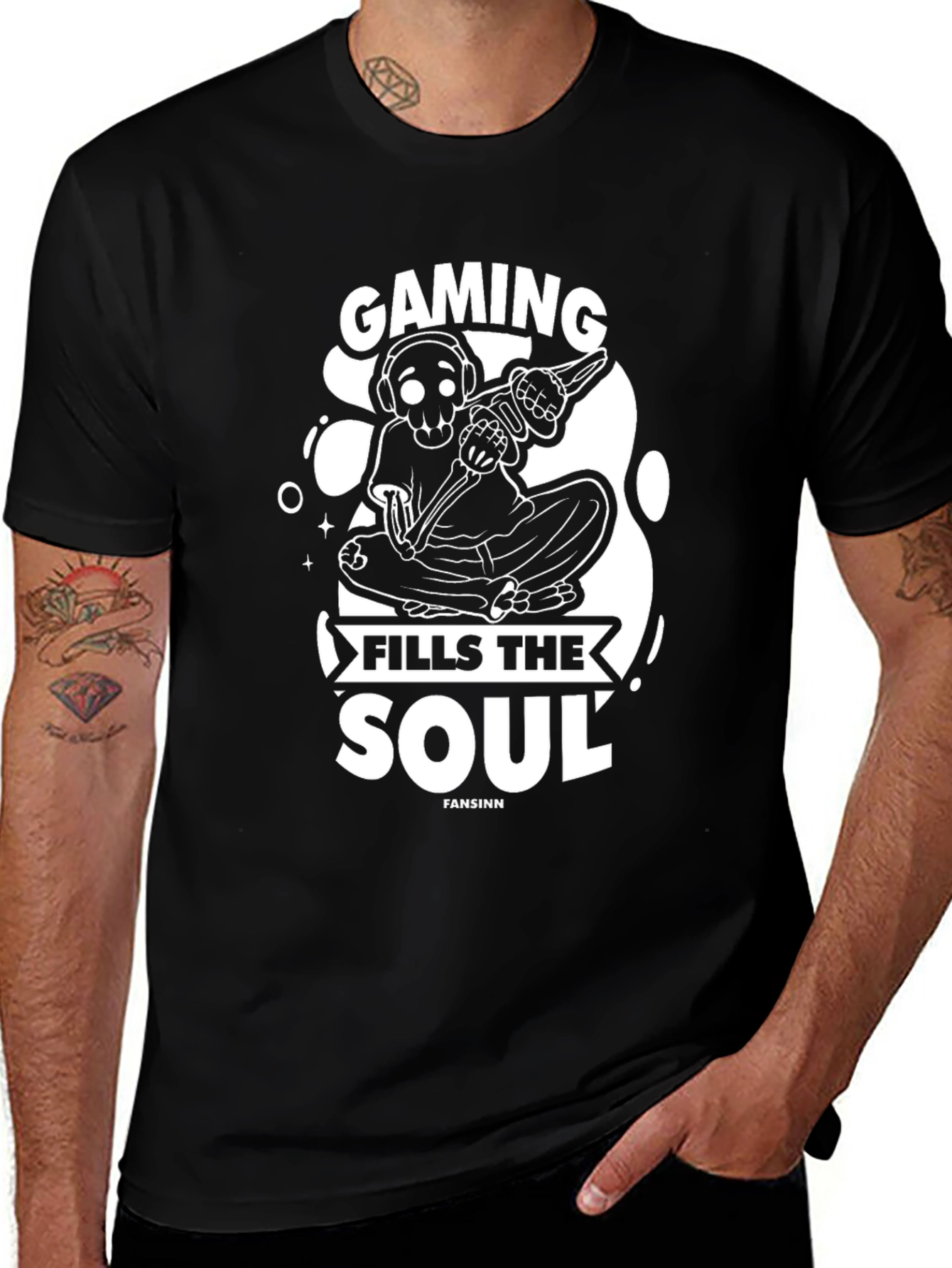 Gaming Fills The Soul Skeleton Black T-Shirt