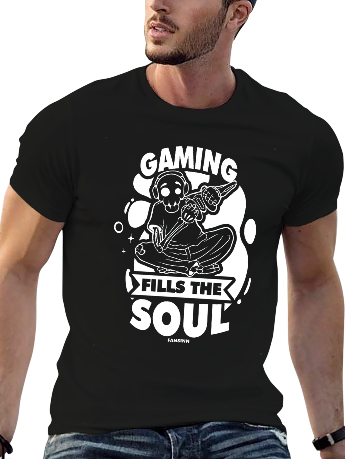 Gaming Fills The Soul Skeleton Black T-Shirt