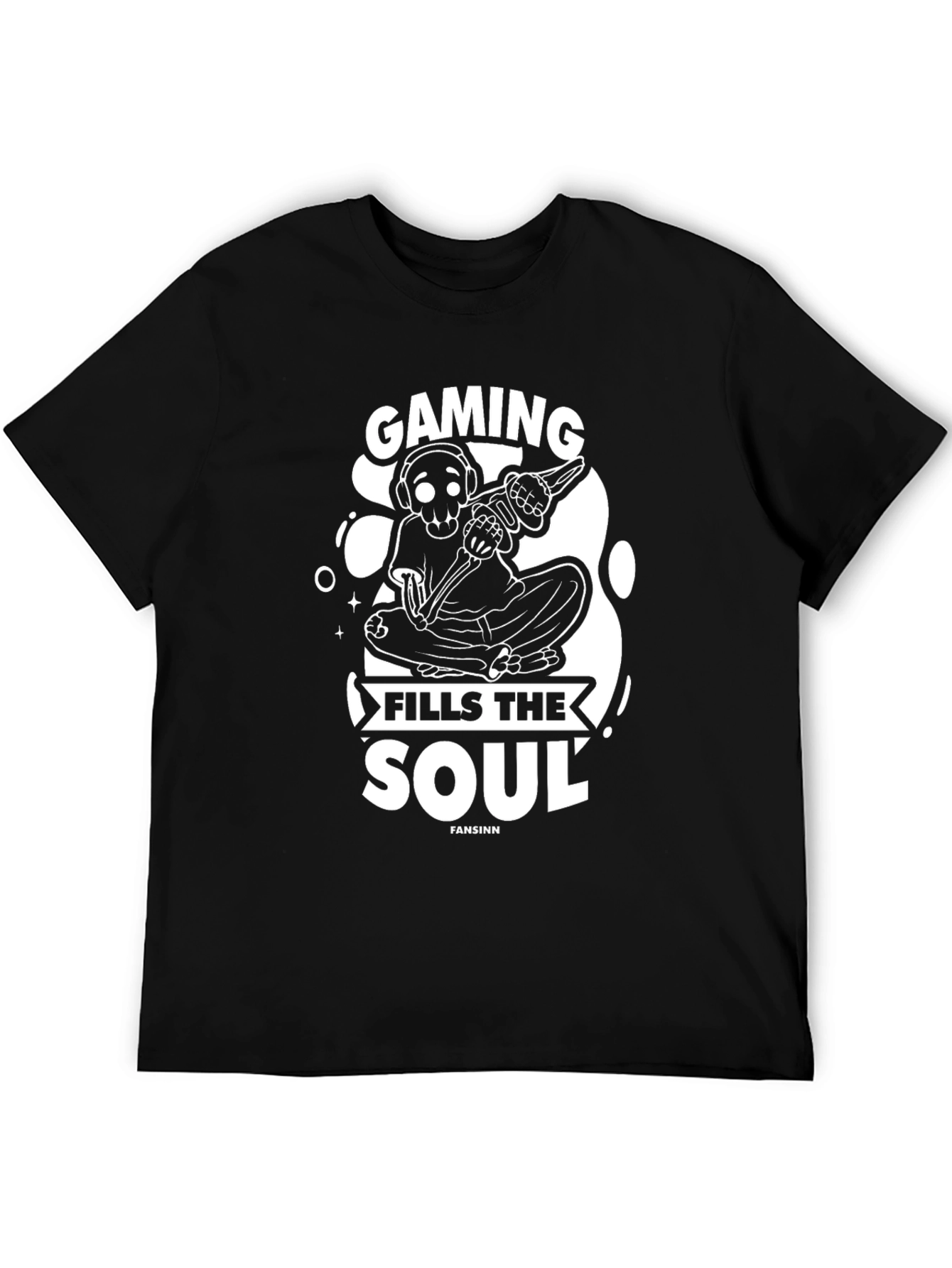 Gaming Fills The Soul Skeleton Black T-Shirt