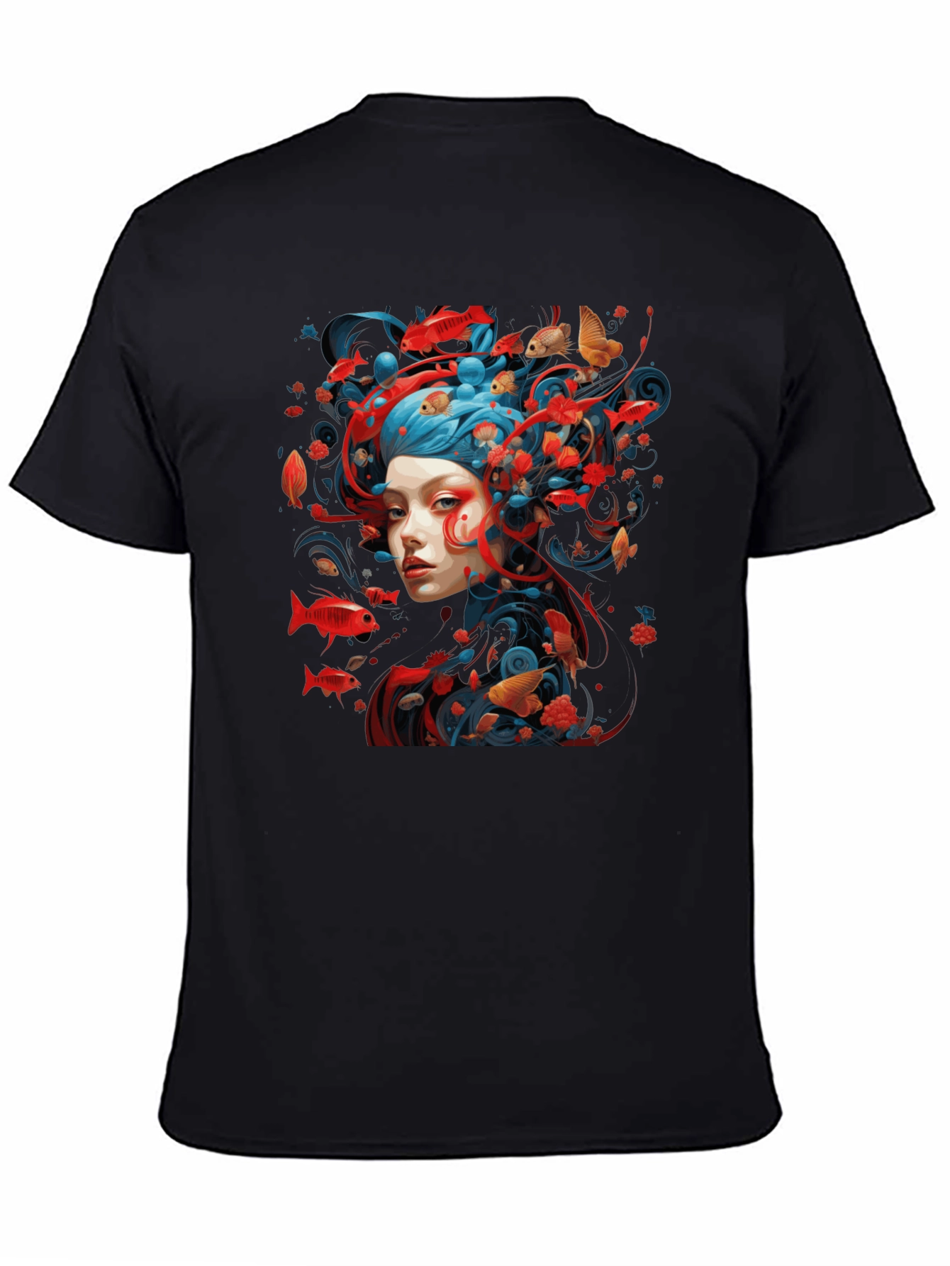 Artistic Fish Design Black T-Shirt