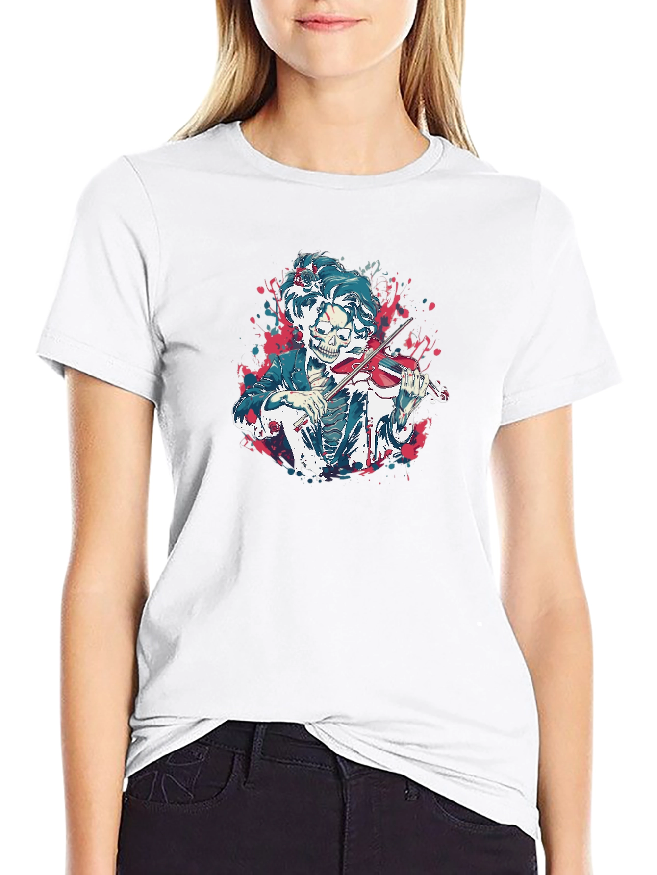 Skeleton Violinist Graphic Tee - Unique Music Lover Shirt