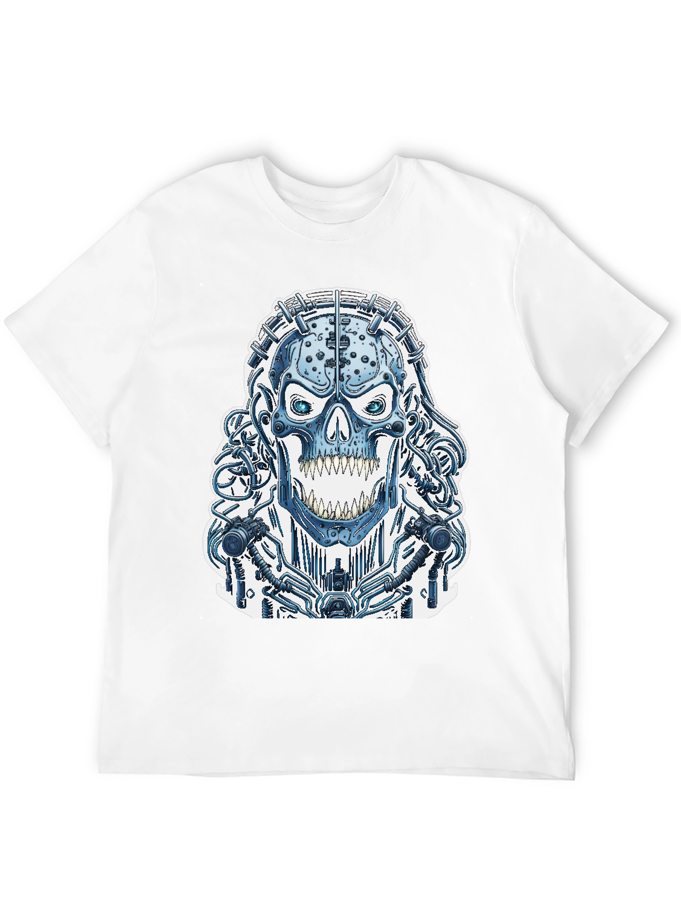 Cyberpunk Skull Graphic Tee - Black Cotton T-Shirt