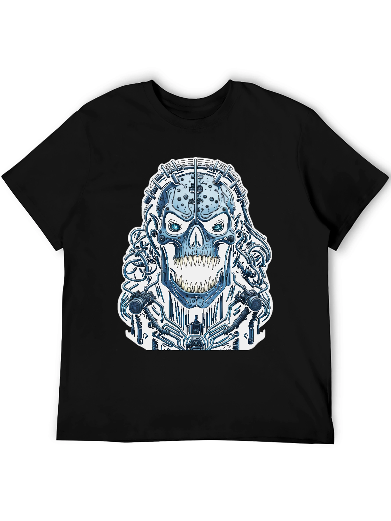 Cyberpunk Skull Graphic Tee - Black Cotton T-Shirt